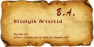 Blistyik Arisztid névjegykártya